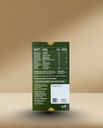 49% Hazelnut Dark Chocolate 20gm- Contains Monk Fruit
