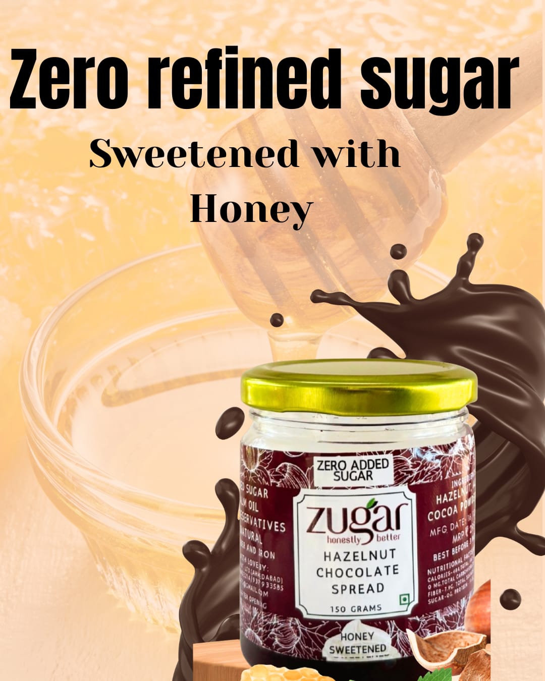 Hazelnut Chocolate Spread sweetened with Honey