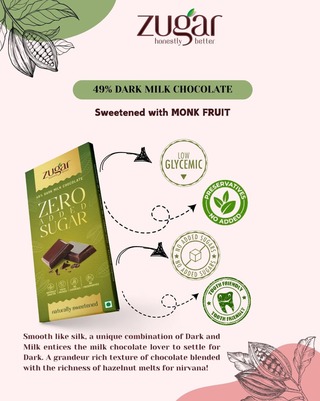 49% Hazelnut Dark Milk Chocolate-Travel Pack of 5(20gms each)